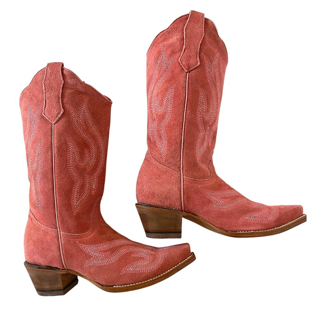 Planet Cowboy Pink Suede Western Boots Womens 8.5 USA Snip Toe Cowgirl Nashville - Picture 6 of 16